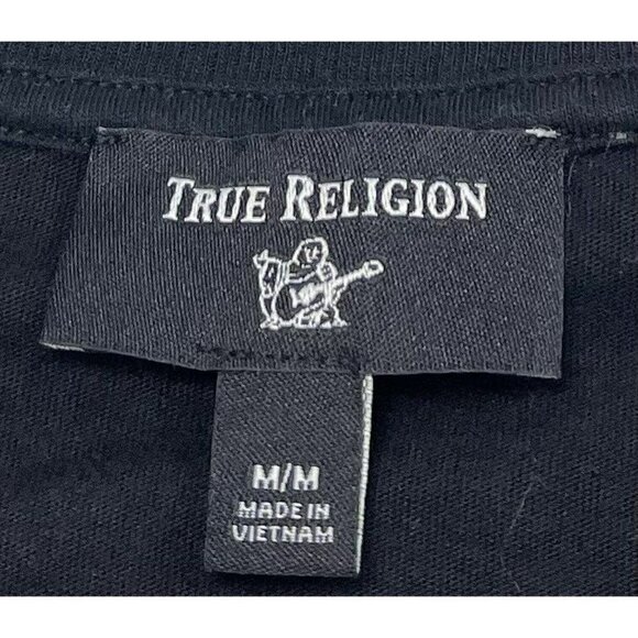 TRUE RELIGION Mens MEDIUM Black L/S Tiger Graphic Crew T-SHIRT Tee Spell-Out EUC - Picture 6 of 9